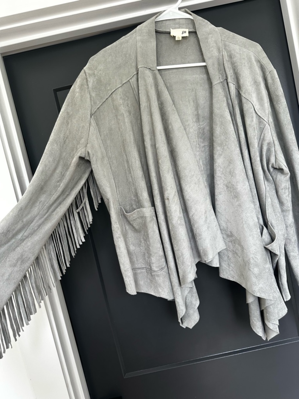 JOH Gray Suede-Look Fringe Jacket